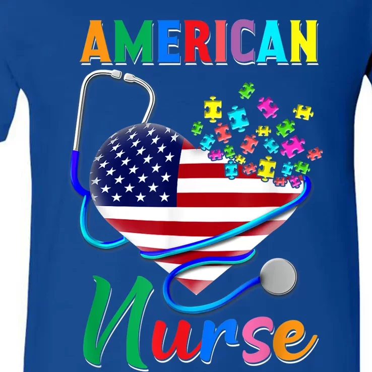 Nurse Usa Flag Nurse Life Nurse Gift For Mom Dad Gift V-Neck T-Shirt