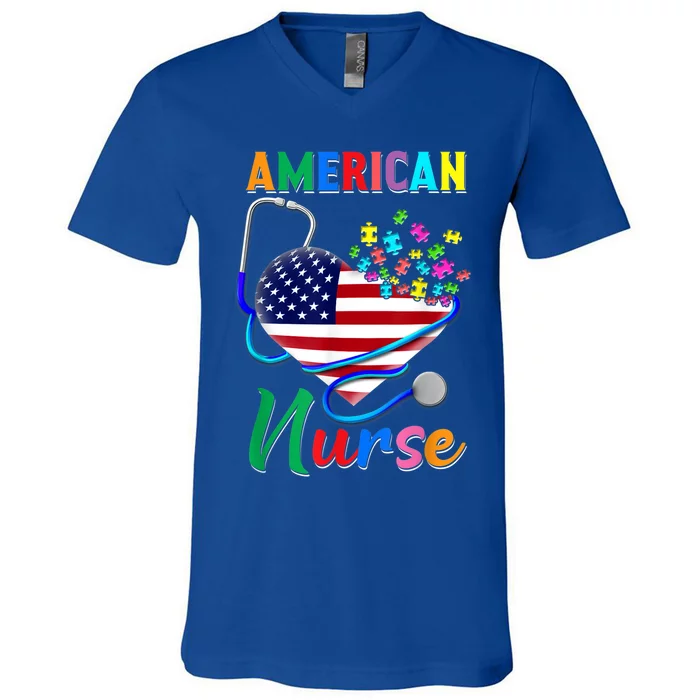 Nurse Usa Flag Nurse Life Nurse Gift For Mom Dad Gift V-Neck T-Shirt