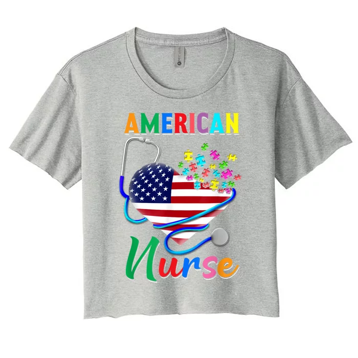 Nurse Usa Flag Nurse Life Nurse Gift For Mom Dad Gift Women's Crop Top Tee