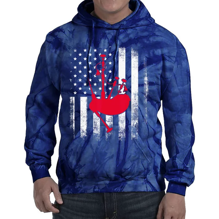 National US Flag American Bagpipe Vintage Highland Pipes Tie Dye Hoodie