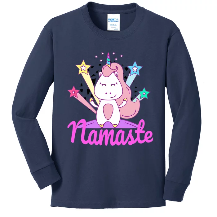 Namaste Unicorn Girl Yoga Kids Long Sleeve Shirt