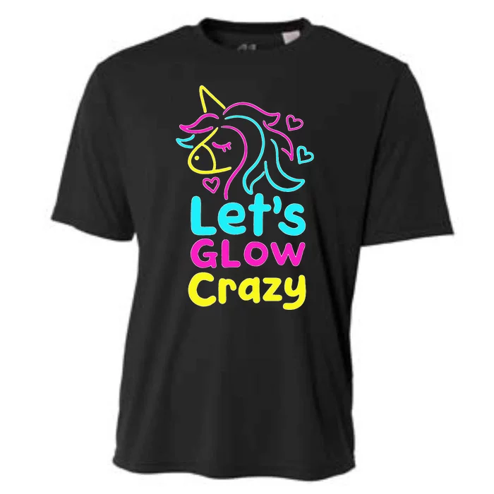 Neon Unicorn Lets Glow Crazy Retro 80s Group Party Squad Cooling Performance Crew T-Shirt