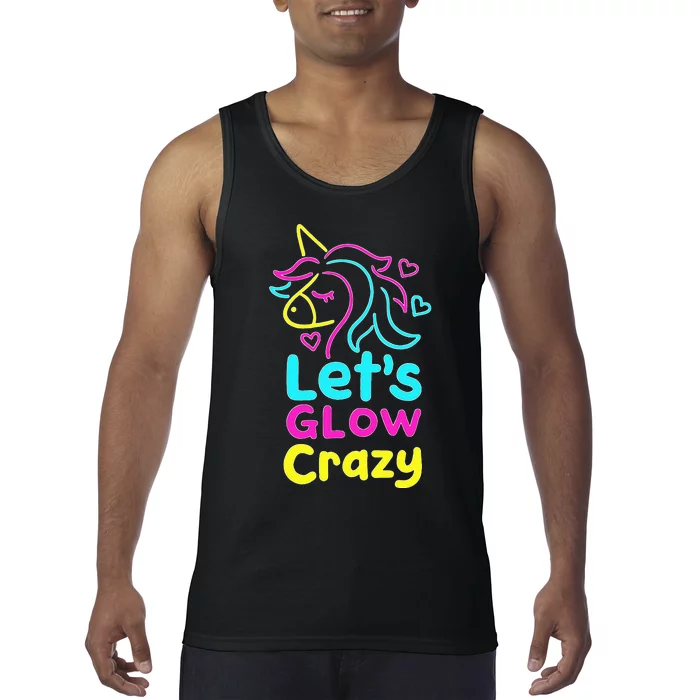 Neon Unicorn Lets Glow Crazy Retro 80s Group Party Squad Tank Top