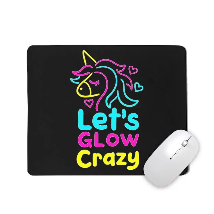 Neon Unicorn Let's Glow Crazy Retro 80s Group Party Squad Mousepad