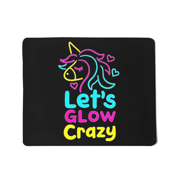 Neon Unicorn Let's Glow Crazy Retro 80s Group Party Squad Mousepad