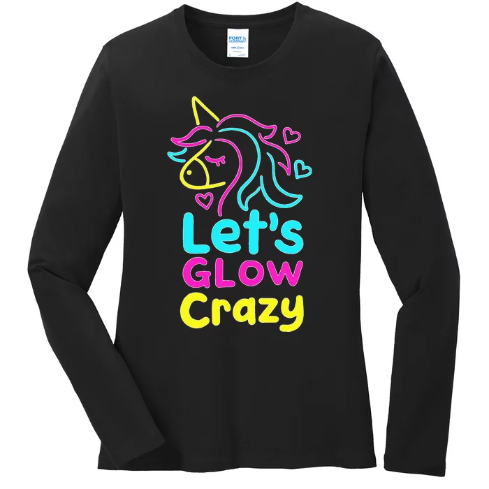 Neon Unicorn Let's Glow Crazy Retro 80s Group Party Squad Ladies Long Sleeve Shirt