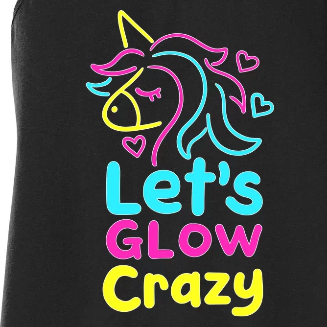 Neon Unicorn Lets Glow Crazy Retro 80s Group Party Squad Women's Racerback Tank