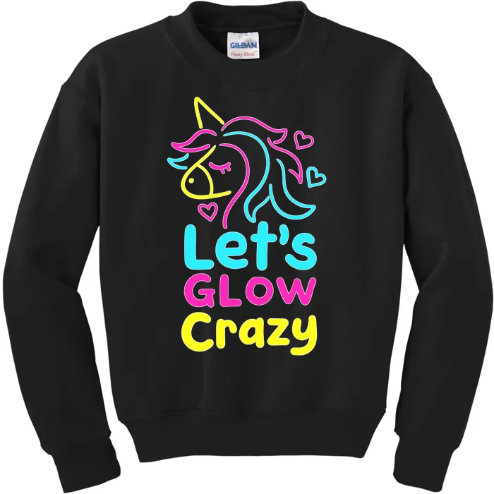 Neon Unicorn Lets Glow Crazy Retro 80s Group Party Squad Kids Sweatshirt