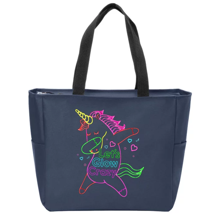 Neon Unicorn Let's Glow Crazy Retro 80s Group Party Squad Zip Tote Bag