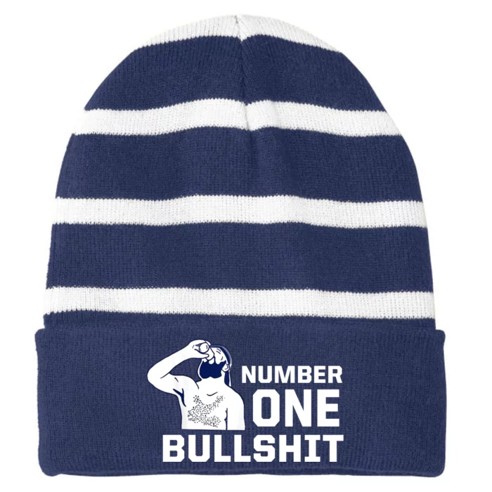 Number One Bullshit Funny Striped Beanie with Solid Band