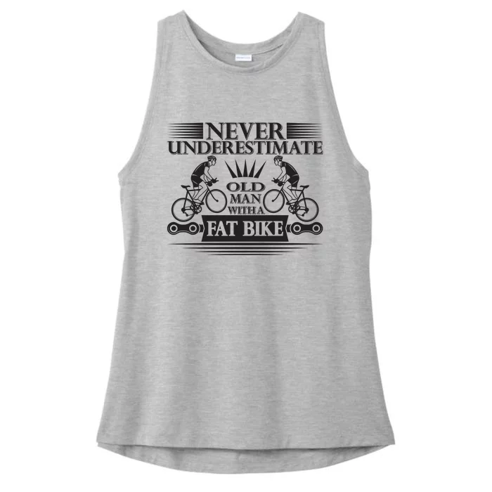 Never Underestimate Old Man With Fat Bike Ladies Tri-Blend Wicking Tank