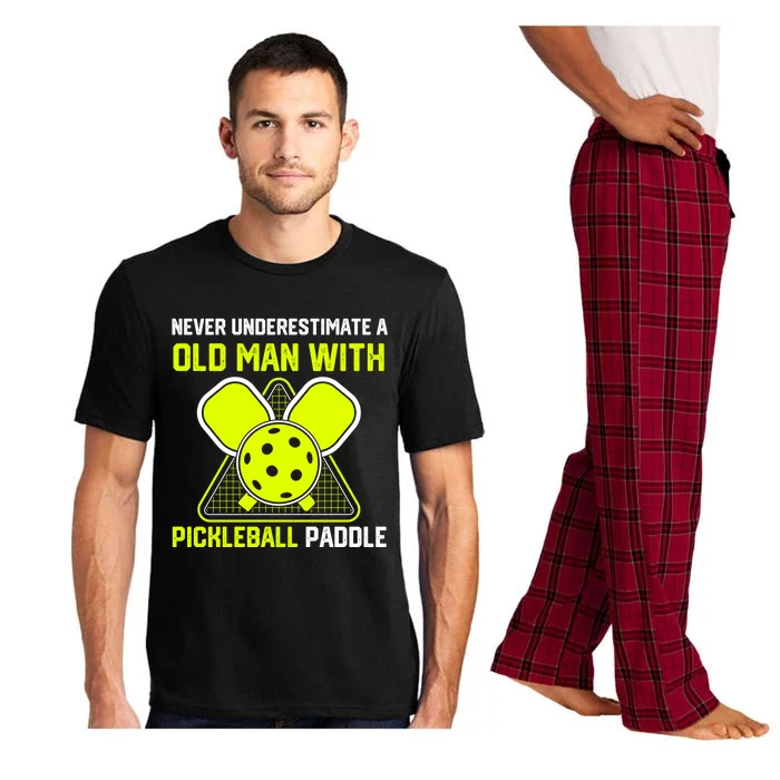 Never Underestimate Old Pickleball Racket Paddle Dad Cool Gift Pajama Set