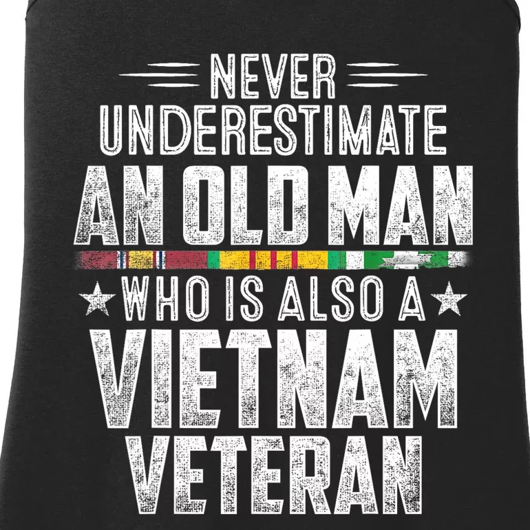 Never Underestimate OLD MAN Vietnam Veteran Dad Grandpa Ladies Essential Tank