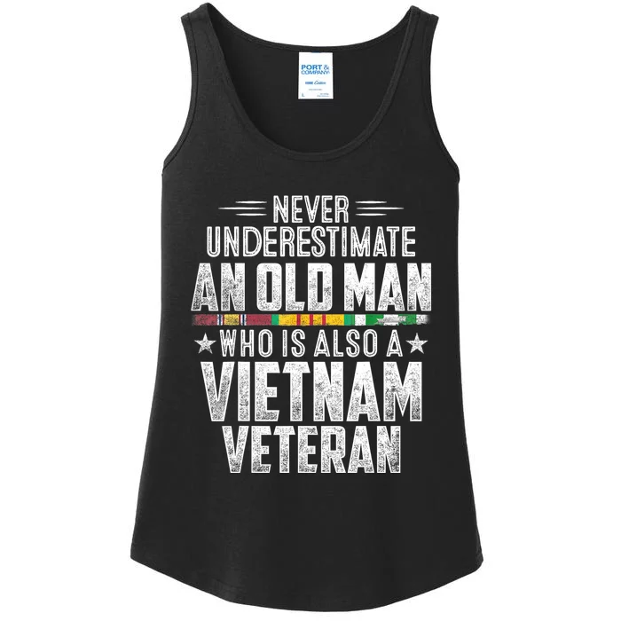 Never Underestimate OLD MAN Vietnam Veteran Dad Grandpa Ladies Essential Tank