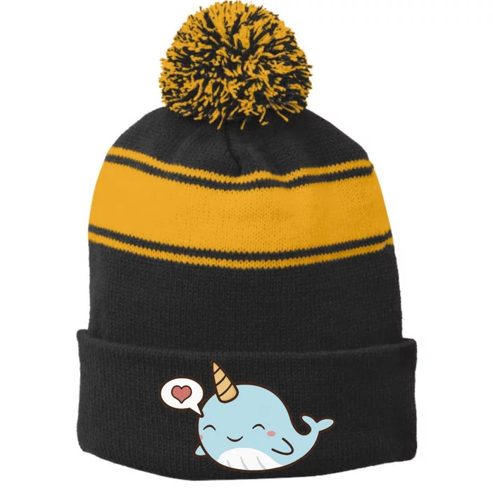 Narwhal Unicorn Of The Sea Kids Women Gifts Stripe Pom Pom Beanie