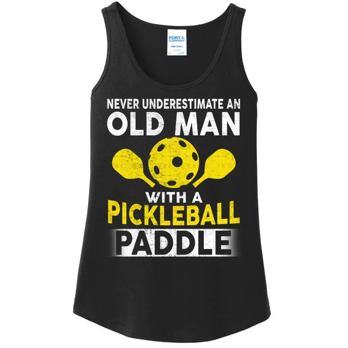 Never Underestimate Old Man With Pickleball Paddle Ladies Essential Tank