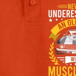 Never Underestimate Old With Muscle Car Great Gift Dry Zone Grid Performance Polo