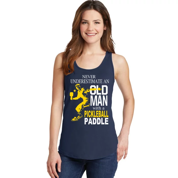 Never Underestimate Old Man With Pickleball Paddle Ladies Essential Tank