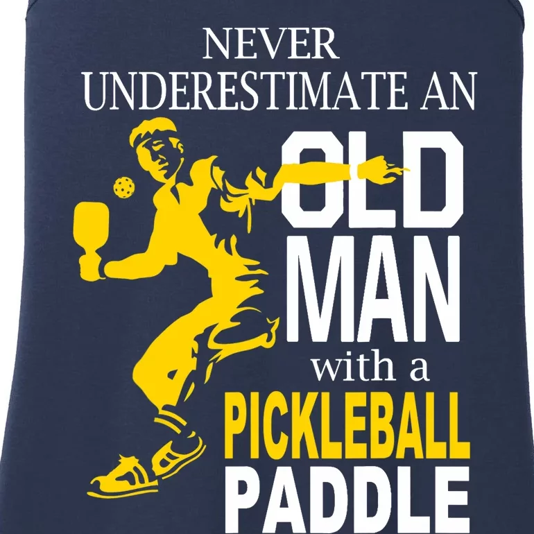 Never Underestimate Old Man With Pickleball Paddle Ladies Essential Tank