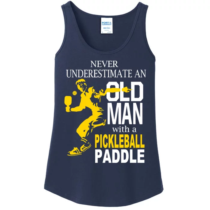 Never Underestimate Old Man With Pickleball Paddle Ladies Essential Tank