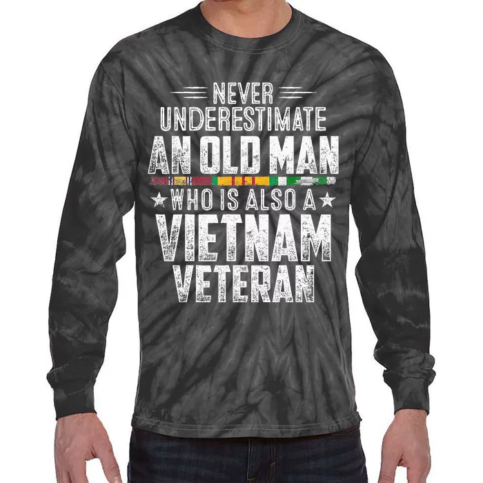 Never Underestimate OLD MAN Vietnam Veteran Dad Grandpa Tie-Dye Long Sleeve Shirt