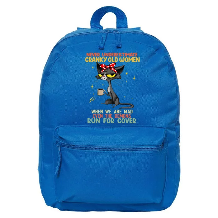 Never Underestimate Old Cranky Women Funny Cat 16 in Basic Backpack