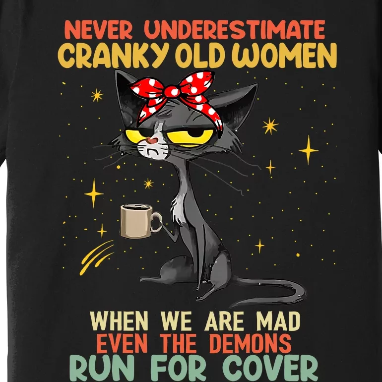 Never Underestimate Old Cranky Women Funny Cat Retro Vintage Premium T-Shirt