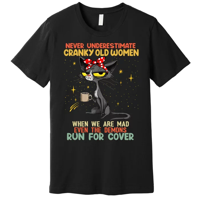 Never Underestimate Old Cranky Women Funny Cat Retro Vintage Premium T-Shirt