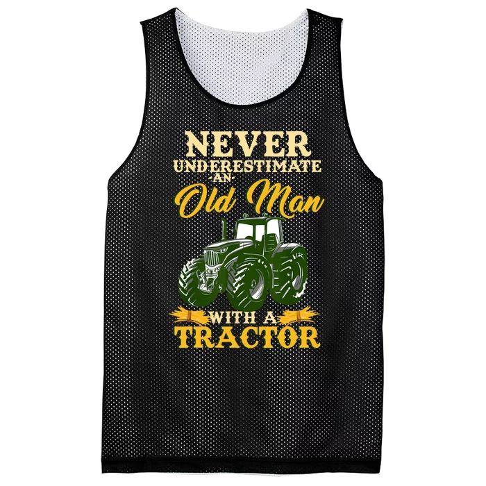 Never Underestimate Old Man With Tractor Funny Farmer Design Mesh Reversible Basketball Jersey Tank