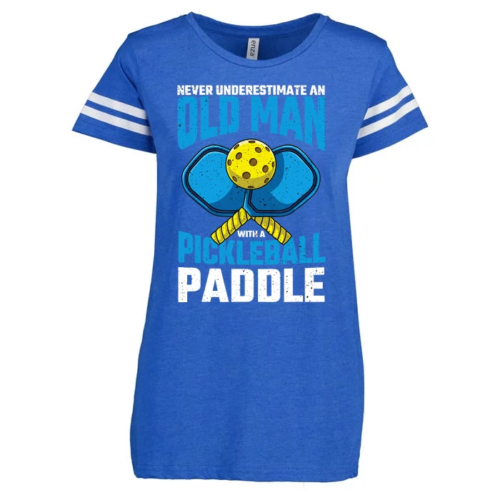 Never Underestimate Old Man Pickleball Paddle Dad Husband Enza Ladies Jersey Football T-Shirt