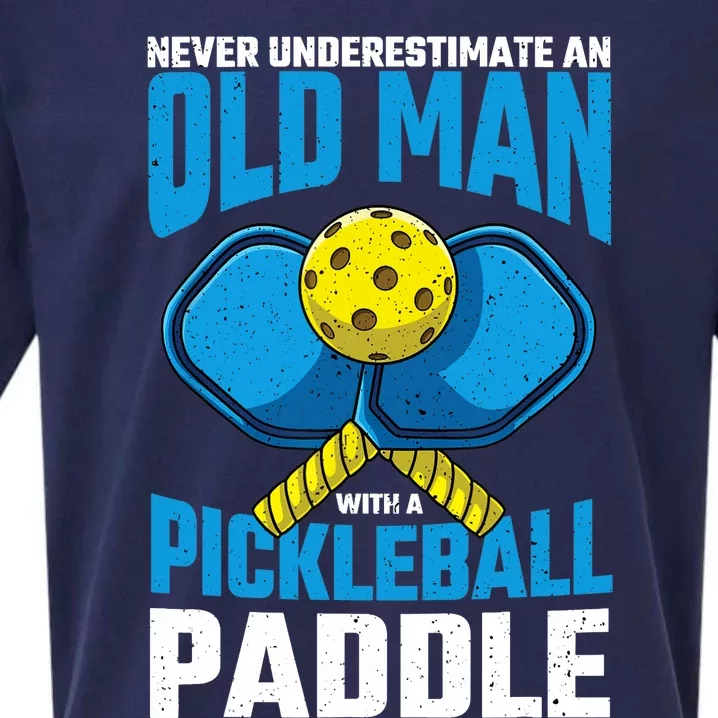 Never Underestimate Old Man Pickleball Paddle Dad Husband Sueded Cloud Jersey T-Shirt