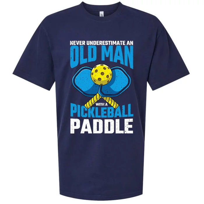 Never Underestimate Old Man Pickleball Paddle Dad Husband Sueded Cloud Jersey T-Shirt