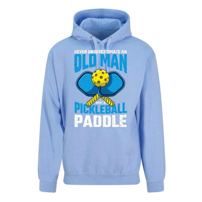 Never Underestimate Old Man Pickleball Paddle Dad Husband Unisex Surf Hoodie