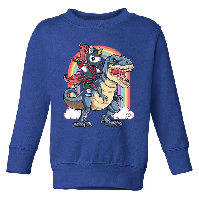 Ninja Unicorn Riding Dinosaur T Rex Funny Rainbow Gift Toddler Sweatshirt