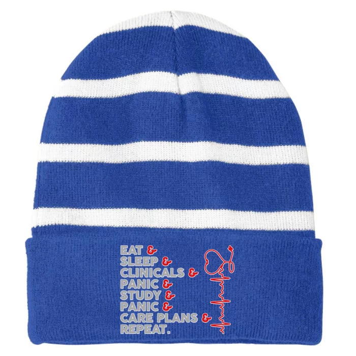 Nurse Eat Sleep Panic Clinicals Repeat Striped Beanie with Solid Band