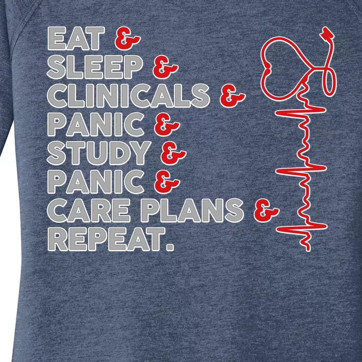 Nurse Eat Sleep Panic Clinicals Repeat Women's Perfect Tri Tunic Long Sleeve Shirt