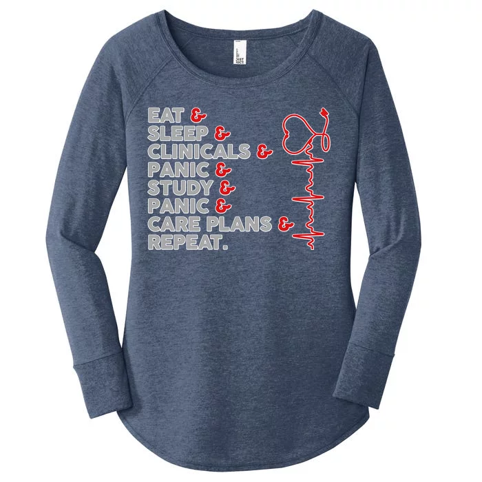 Nurse Eat Sleep Panic Clinicals Repeat Women's Perfect Tri Tunic Long Sleeve Shirt