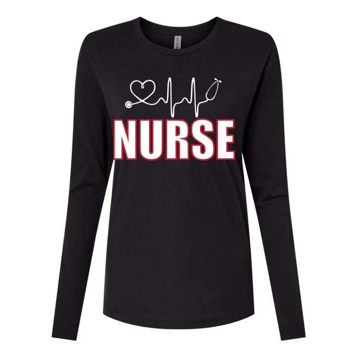 Nurse Heartbeat Logo Womens Cotton Relaxed Long Sleeve T-Shirt