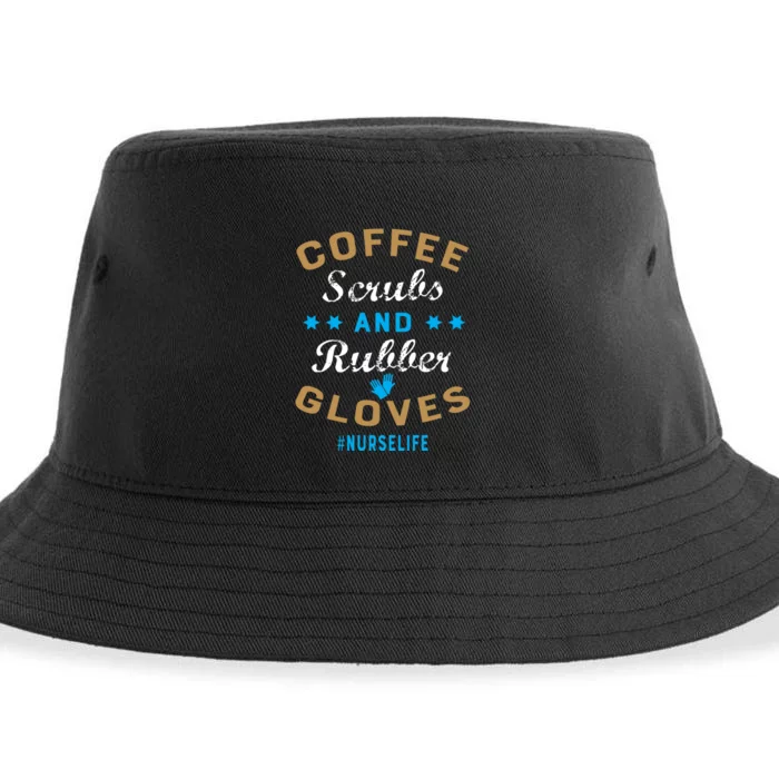 Nurse Life Coffee Scrubs and Rubber Gloves Sustainable Bucket Hat