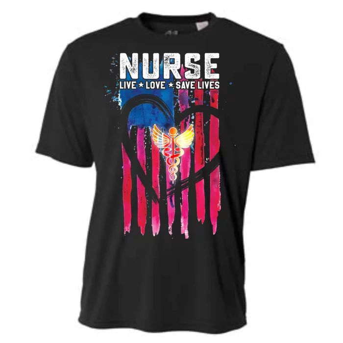 Nurse Live Love Save Lives Flag Cooling Performance Crew T-Shirt