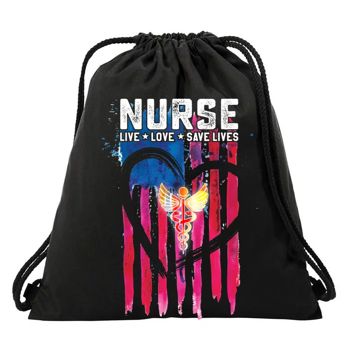 Nurse Live Love Save Lives Flag Drawstring Bag