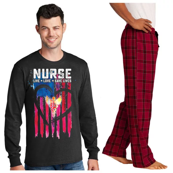 Nurse Live Love Save Lives Flag Long Sleeve Pajama Set