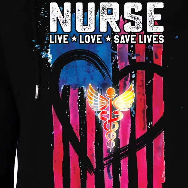 Nurse Live Love Save Lives Flag Womens Funnel Neck Pullover Hood