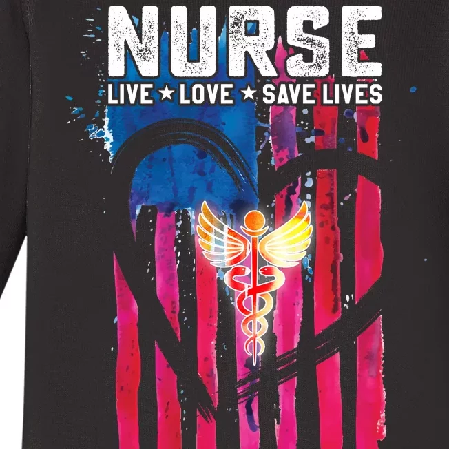 Nurse Live Love Save Lives Flag Baby Long Sleeve Bodysuit