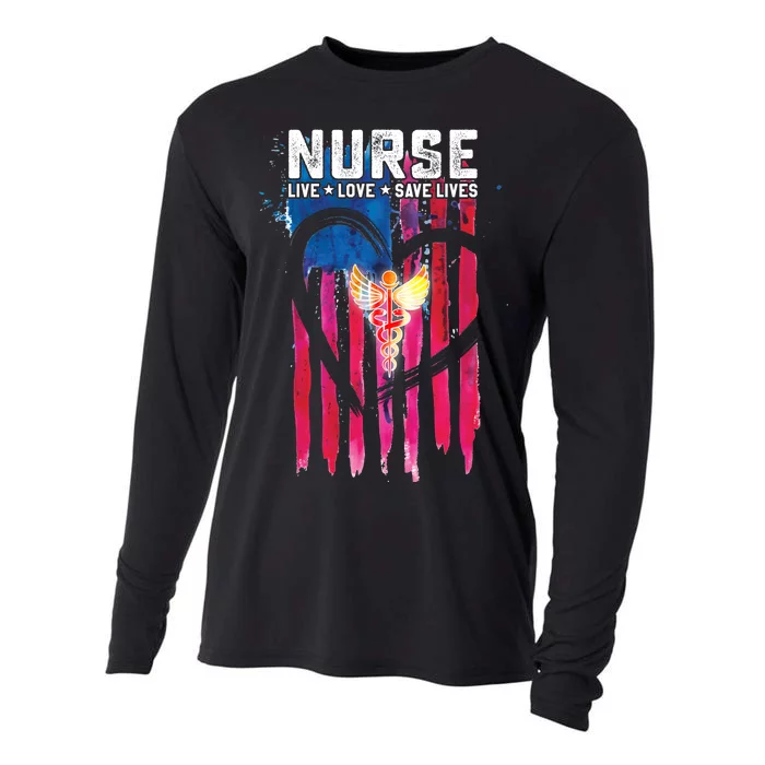 Nurse Live Love Save Lives Flag Cooling Performance Long Sleeve Crew