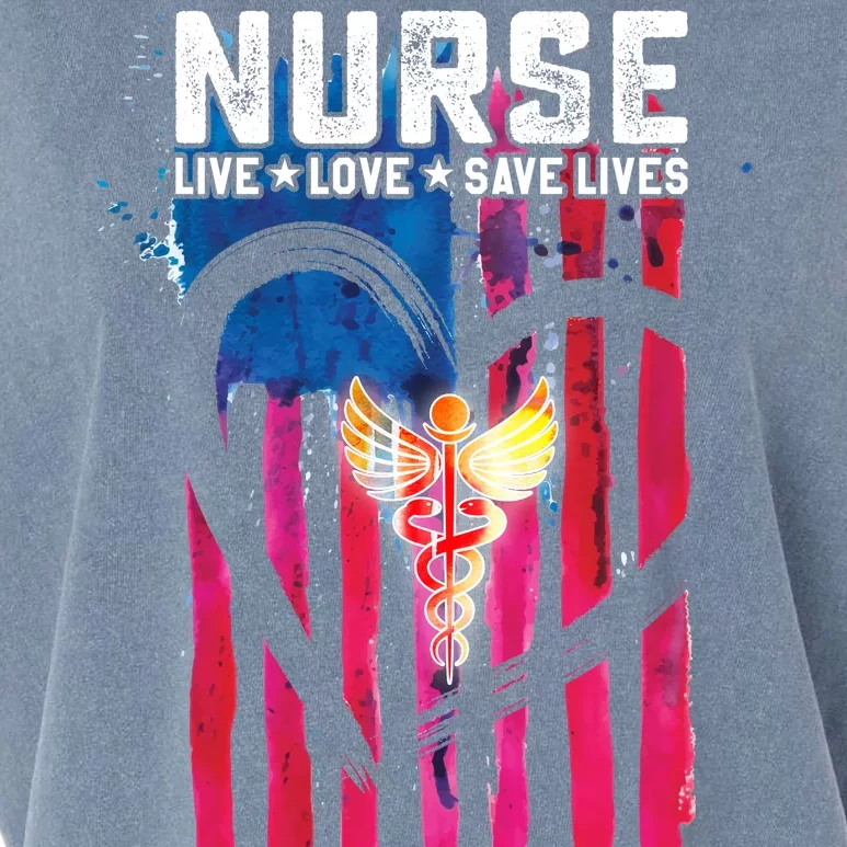 Nurse Live Love Save Lives Flag Garment-Dyed Women's Muscle Tee