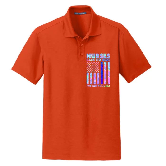 Nurses Back the Blue I've Got Your Six US Flag Dry Zone Grid Performance Polo