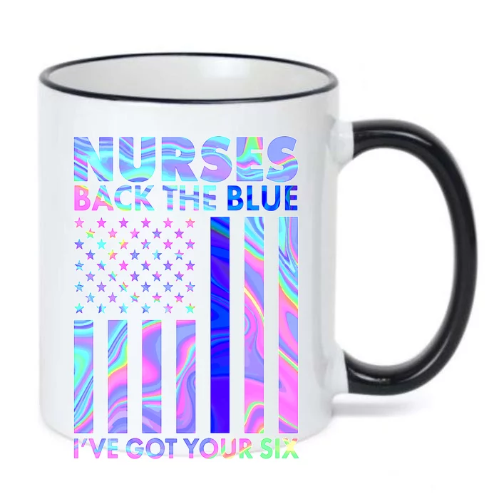 Nurses Back the Blue I've Got Your Six US Flag Black Color Changing Mug