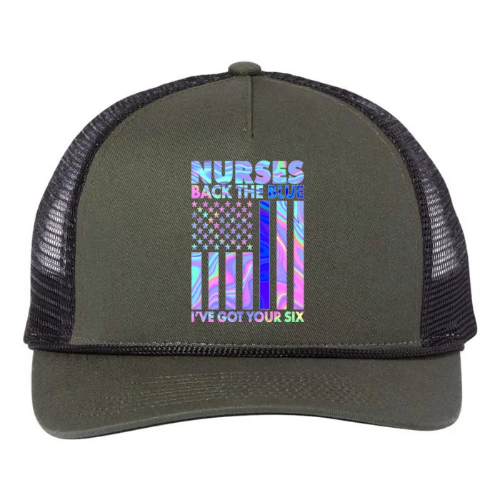 Nurses Back the Blue I've Got Your Six US Flag Retro Rope Trucker Hat Cap