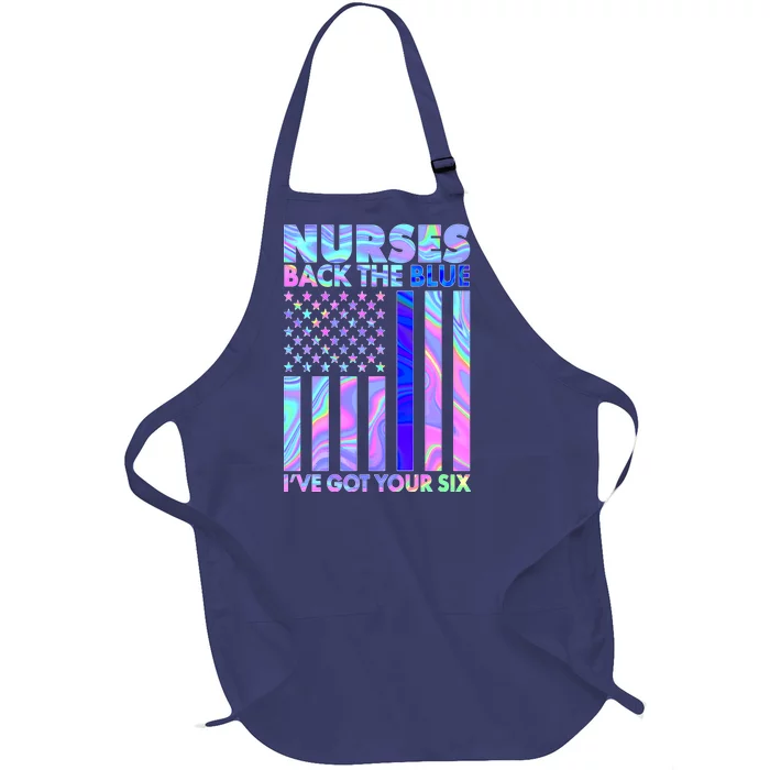 Nurses Back the Blue I've Got Your Six US Flag Full-Length Apron With Pocket